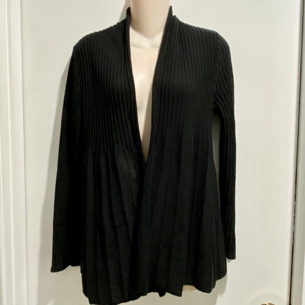 (3) - Eileen Fisher Black 100% Wool Minimalist Open Front Cardigan  PS